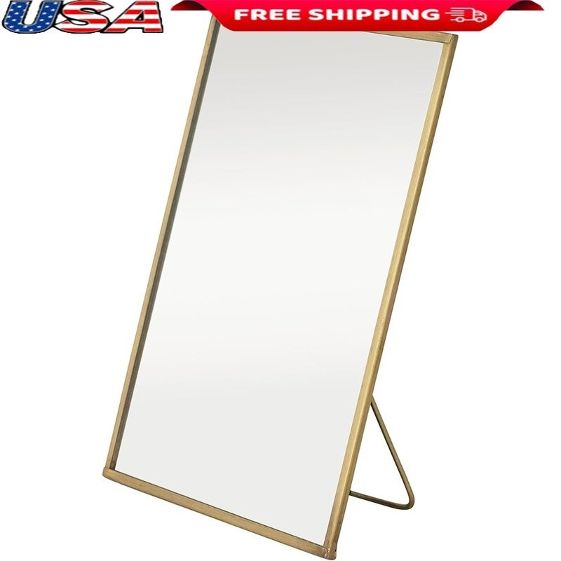 Brass Frame Rectangular Tabletop Mirror Bedroom Entryway Home Decor Accent New