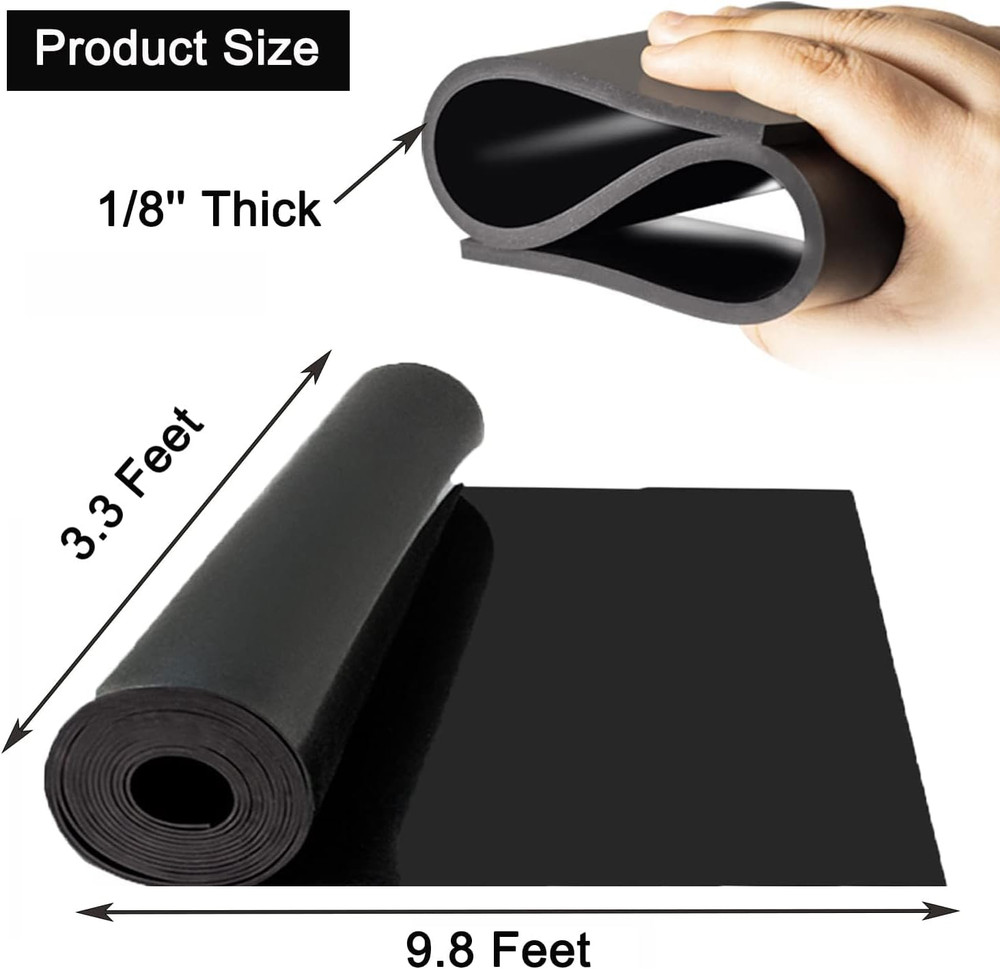 Solid Rubber Roll Sheet 3.3X9.8Ft Neoprene Rubber Rolls 1/8" Thick Heavy Duty Se