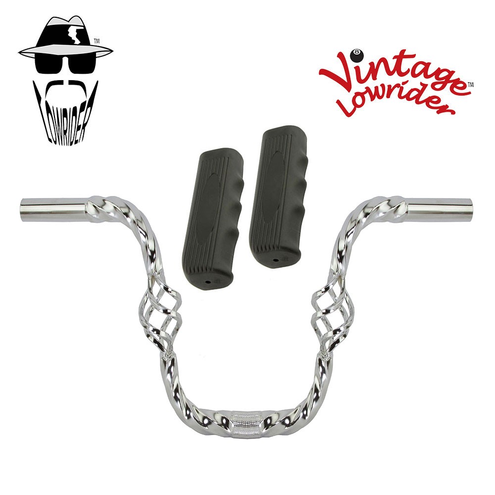 Lowrider Cage Twisted 9" 25.4 Handlebar Chrome Custom 120 Grips Solid/Black