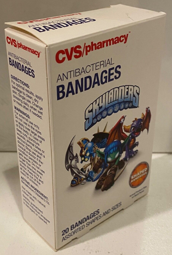 Skylanders Antibacterial Adhesive Bandages 20ct Per Box, Assorted Sizes - RARE