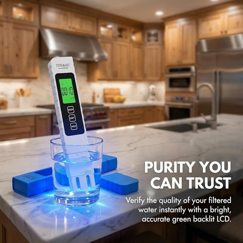 Compact Water Testing Kit - 4-in-1 TDS Meter with Backlit Display for Accuracy
