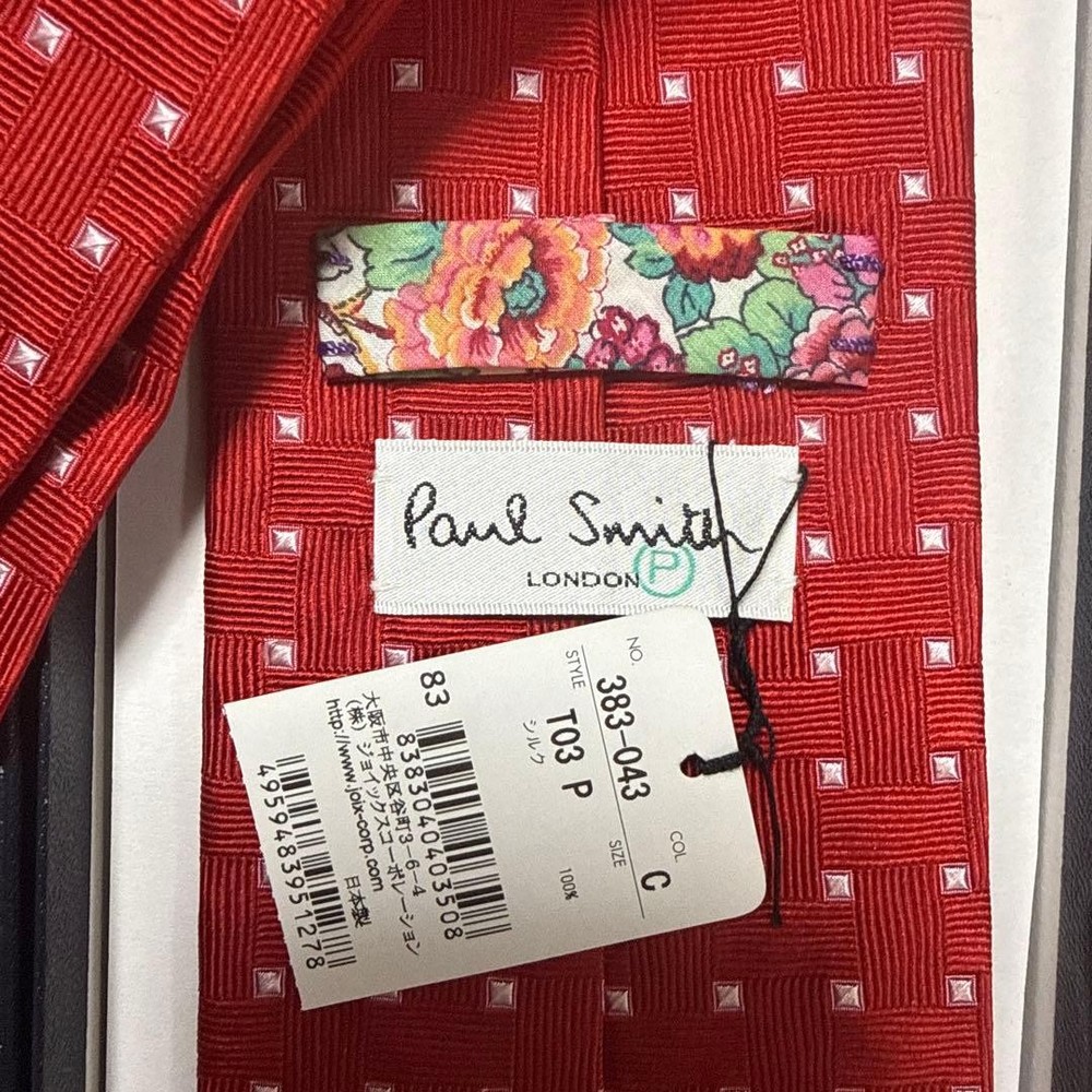 Paul Smith tie red dot floral pattern silk jacquard