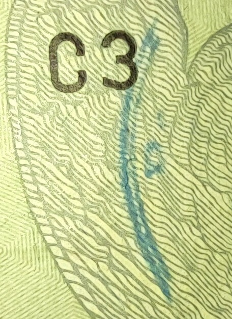 TWENTY DOLLAR FRN WITH UNUSUAL PRINTING ERROR.