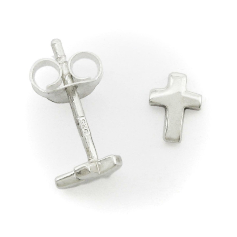 Small THICK Cross Post Earrings in SOLID '925' Sterling Silver - NEW!