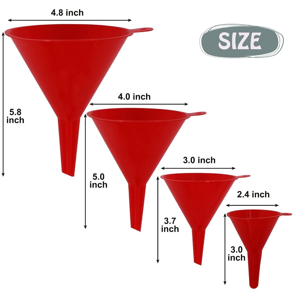 Flexible Plastic Funnel Set | 5 Pack | Large Funnels with Long Hose | Multi Use
