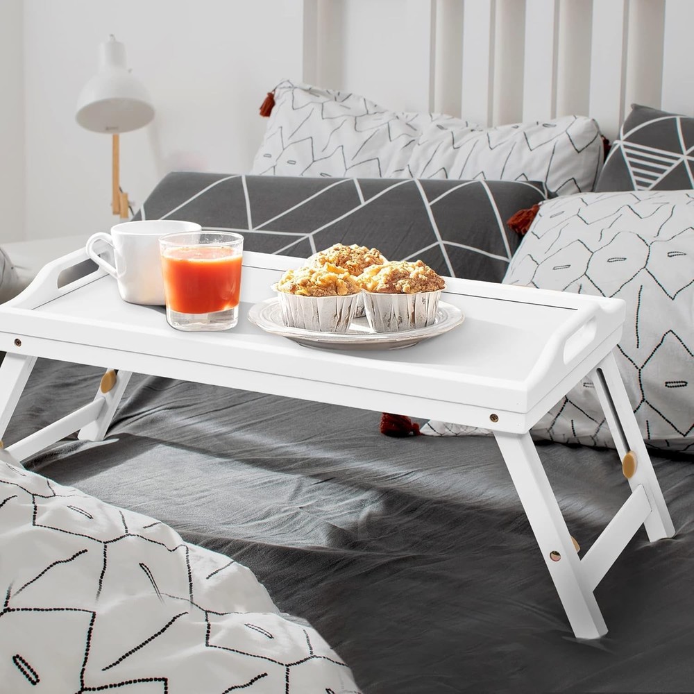 Mayyol Breakfast Bed Tray for Eating - Height Adjustable Raised Medium, White