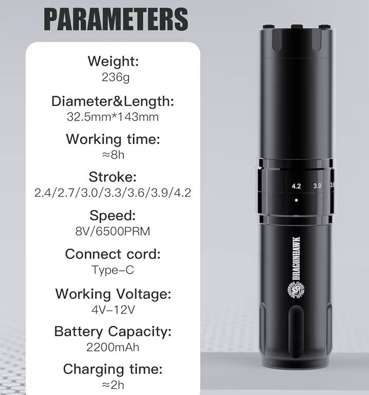 Dragonhawk L2 Pro Cordless Tattoo Gun Kit