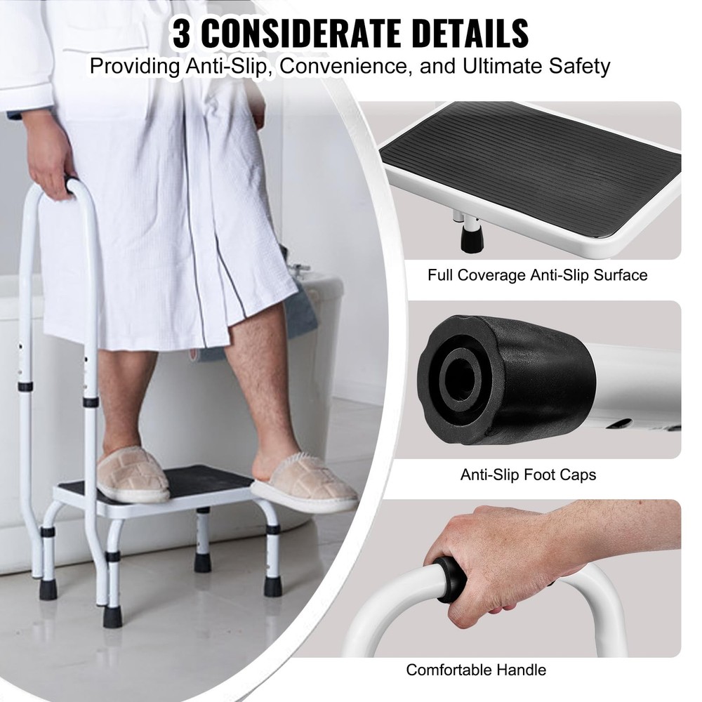 Step Stool 1Step 330lbs Capacity, 3 Adjustable Height with Handle Steel Step ...