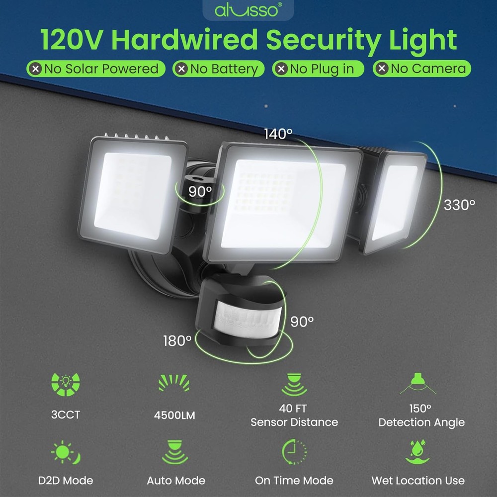 ALUSSO Motion Sensor Outdoor Black 3 Modes Classic 40W, 3