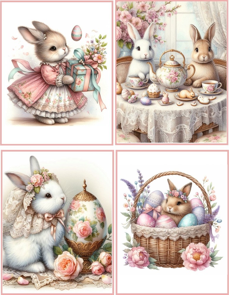 8 Assorted bunny rabbit easter shabby chic glossy folded card pink envelopes