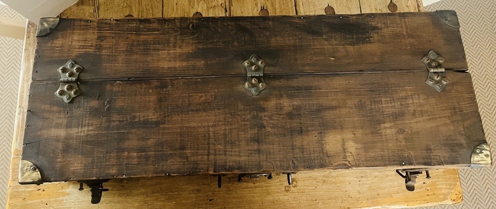 Unique Antique Handmade Solid Wood Utility Tool Box - 30”x11”x6”