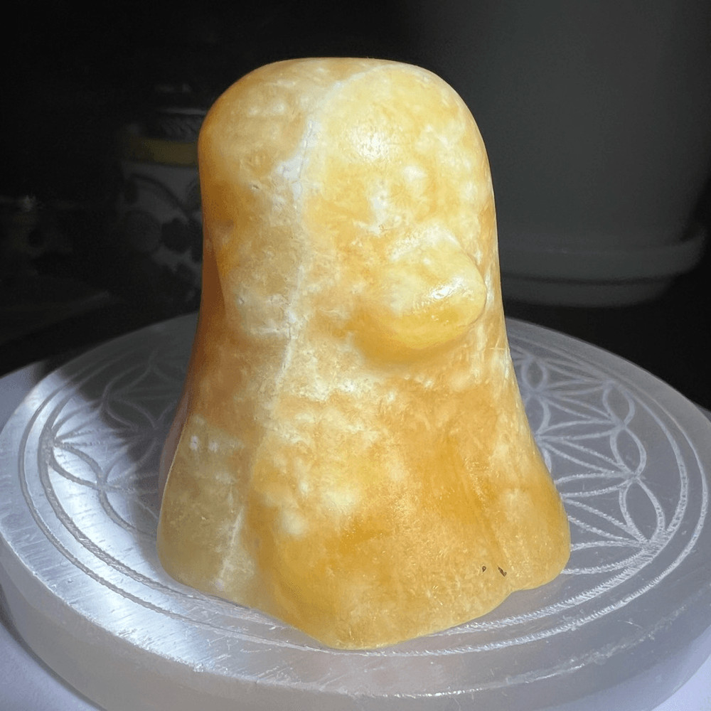 Yellow Calcite Crystal Ghost Carving