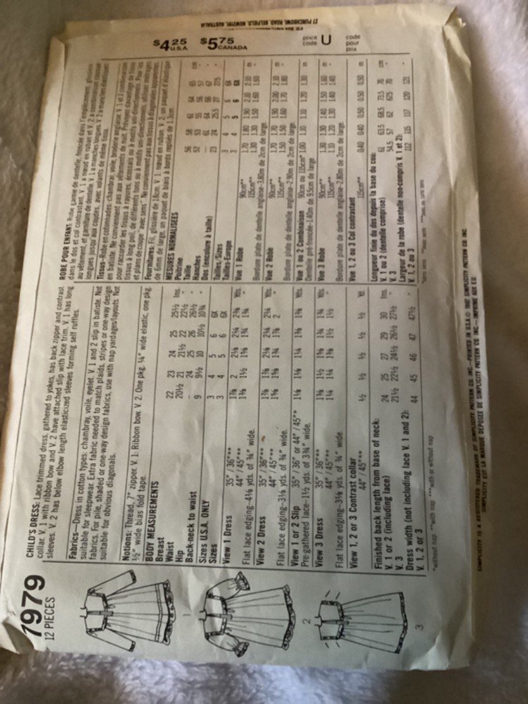 1987, VINTAGE SIMPLICITY PATTERN #7979….. Has been cut
