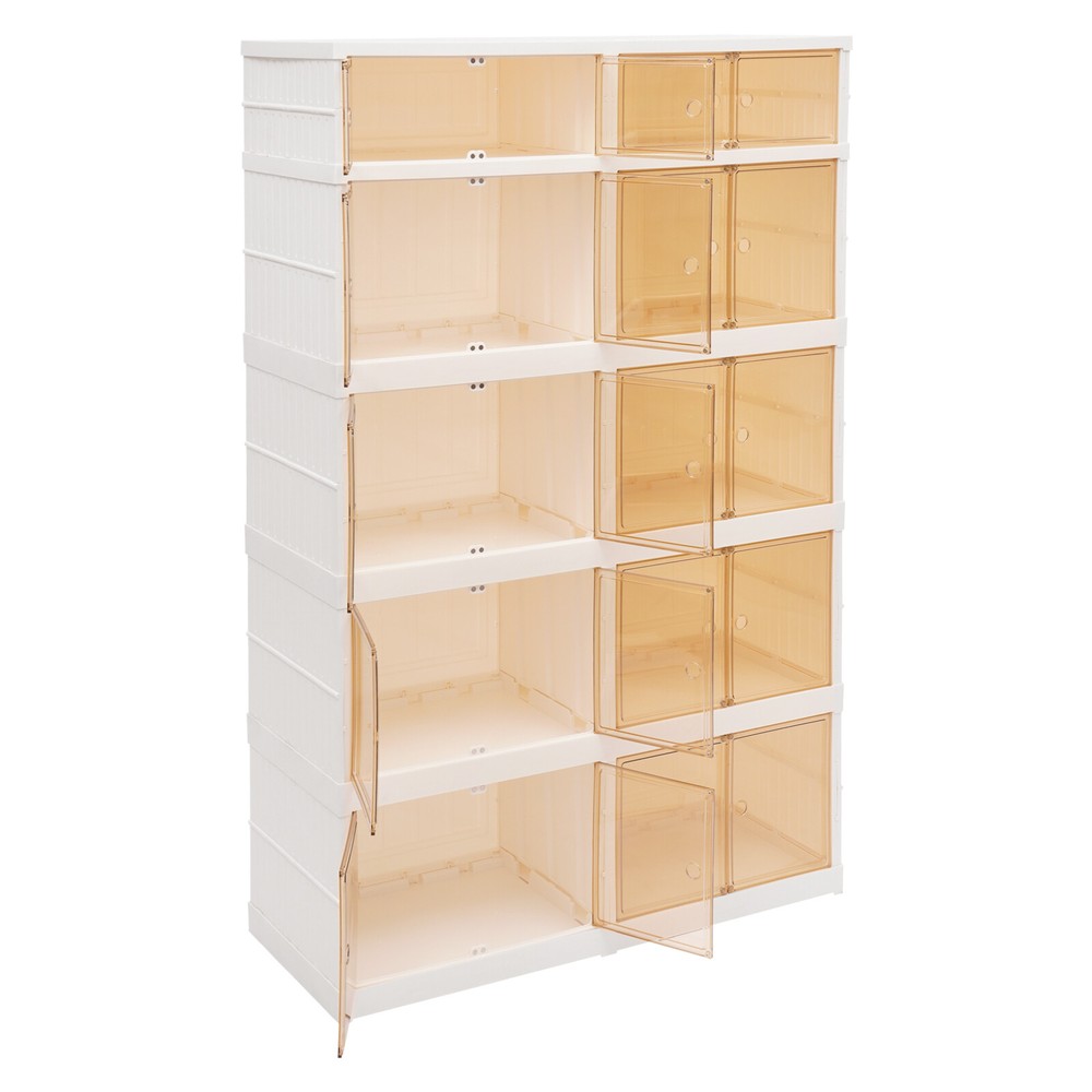 5 Tier Plastic Storage Containers with Doors & Wheels Foldable Organization