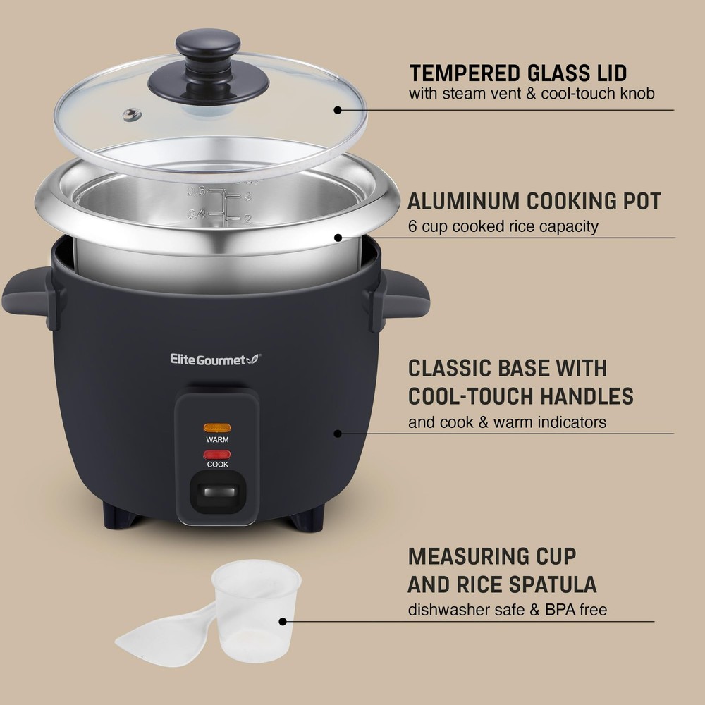 Elite Gourmet ERC003BX Electric Rice Cooker with Automatic Keep Warm Makes So...