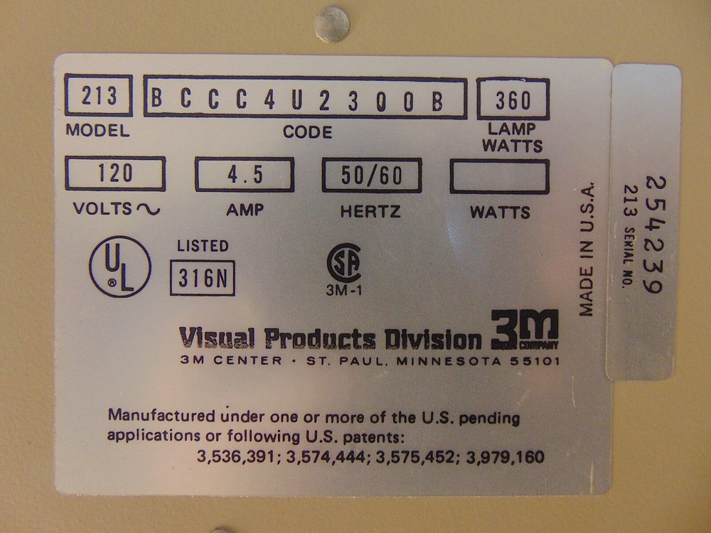 3M Overhead Projector Model 213 S6276