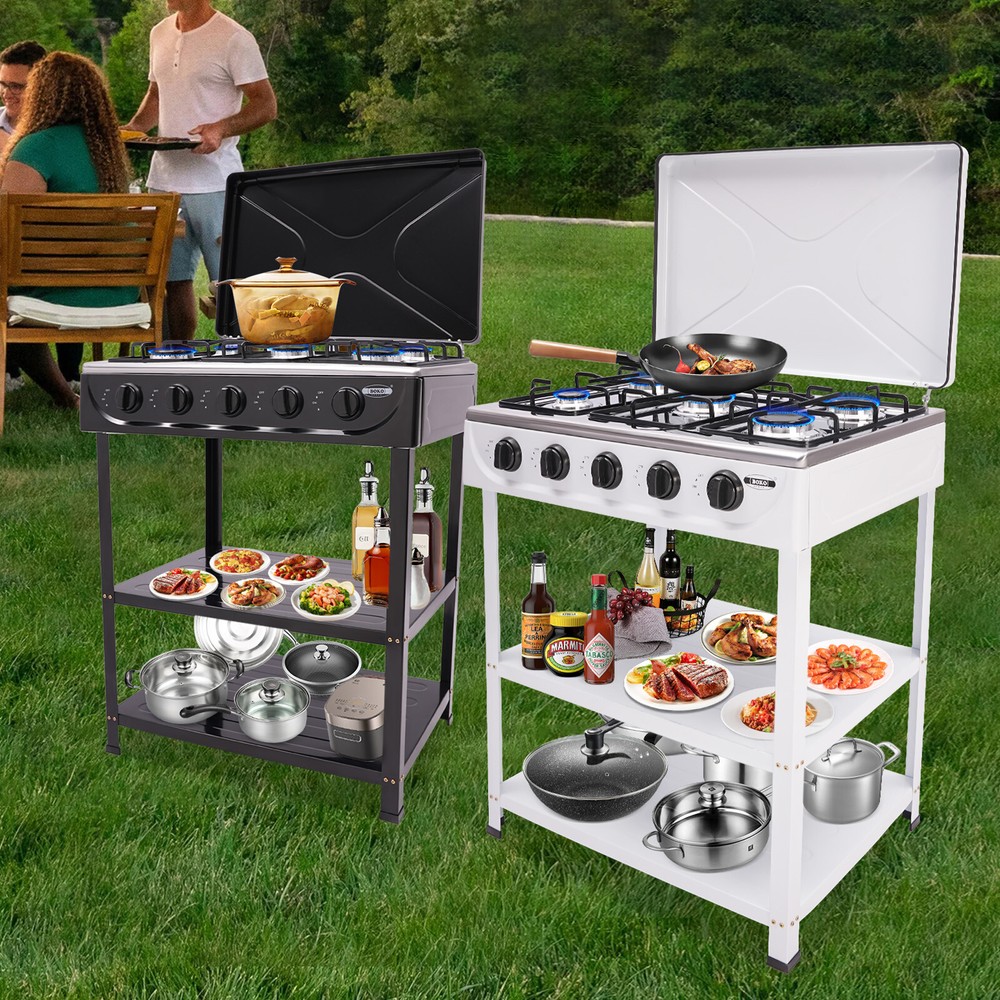 Propane Gas Stove with 5 High-Efficiency Burners, Independent Control Knobs,