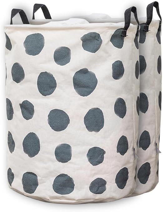 2 Pack Collapsible Laundry Basket- Laundry Hamper Bag (B&W Polka Dot)
