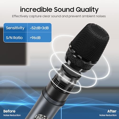 Wireless Microphone, UHF Dual Wireless Metal Dynamic Microphone System with