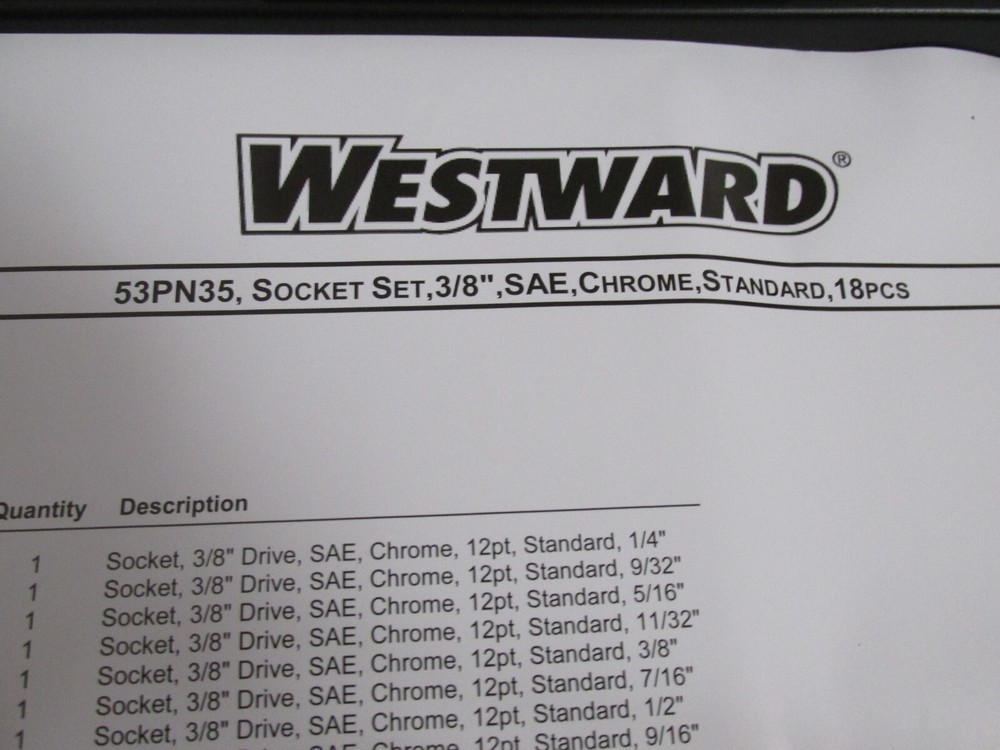 Mechanic Technician Tools Socket Set SAE Chrome Standard 3/8" Westward 53PN35