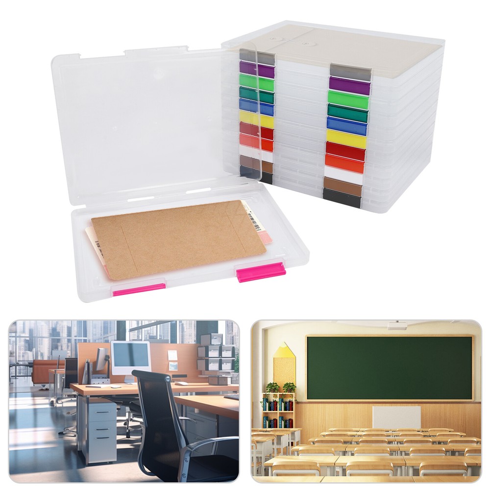 12Pcs Clear File Boxes Magazines Photos Holders Plastic Document Storage Cases