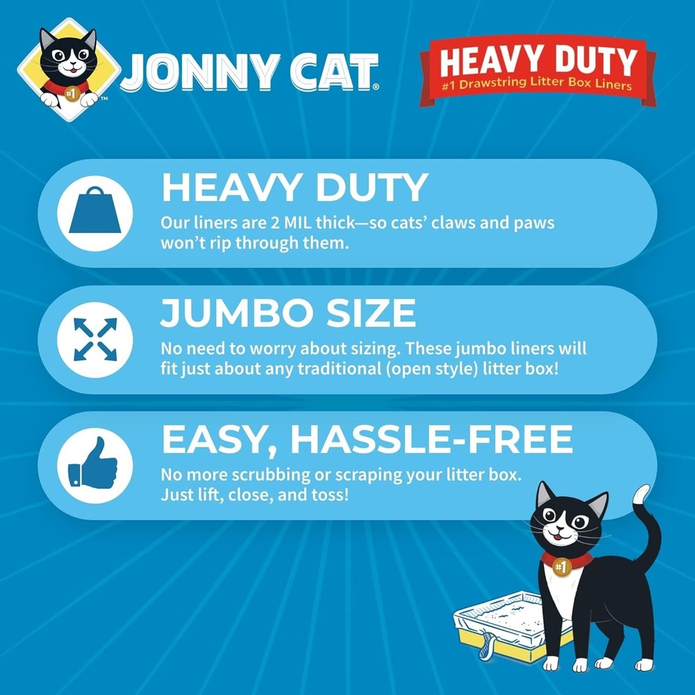 Heavy Duty Litter Box Liners 15 Pack Tear & Leak Resistant Drawstring