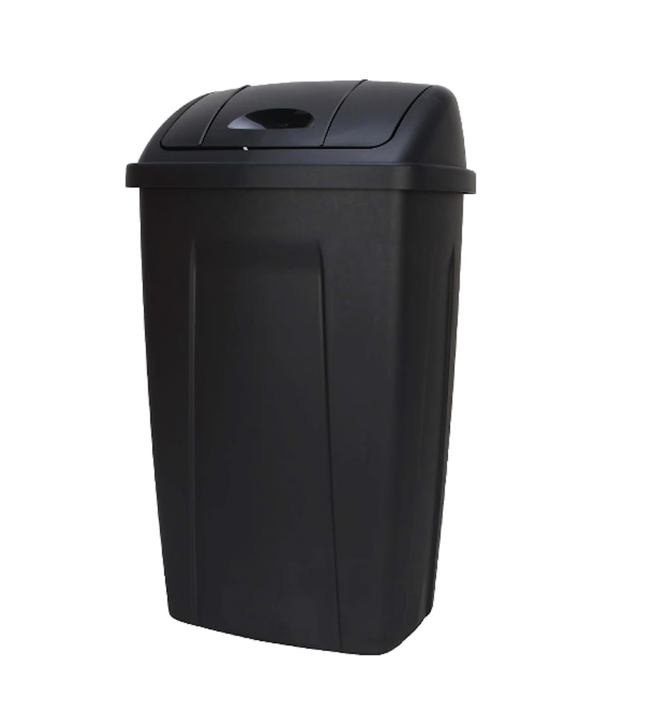 Kitchen Trash Can, 13 Gallon Plastic Garbage Bin with Swing Top Lid, Black