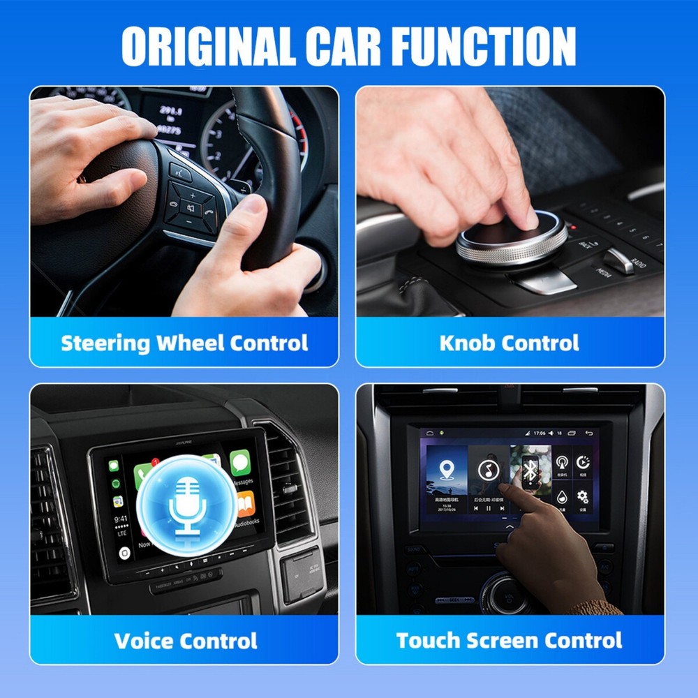 Wireless CarPlay Adapter Android Auto 2-in-1 Plug Play Voice Control Compact USB