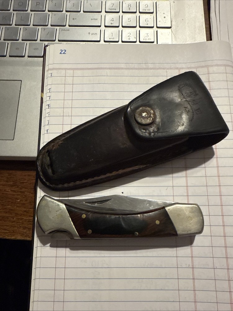 Vintage Lockback Knife With Leather Sheath