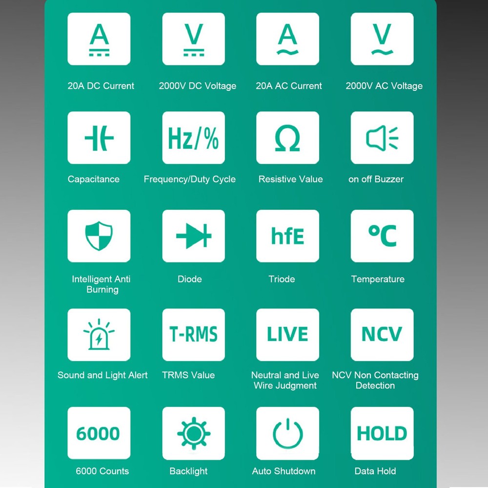 Digital Multimeter 6000 Counts Tester 2000V Voltage Current Capacitance Testing