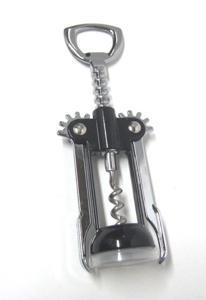 Wine Bottle Wing Corkscrew Opener Silver and Black Barware