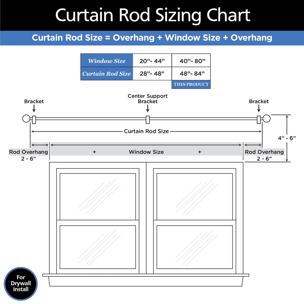 7/16” Diameter Adjustable Café Curtain Rod Set, 28-48" Adjustable Length