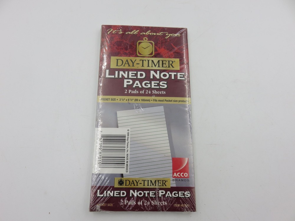 Day-Timer 87015 Lined Note Pages Pocket 2 Pads 24 Sheets Planner Refill
