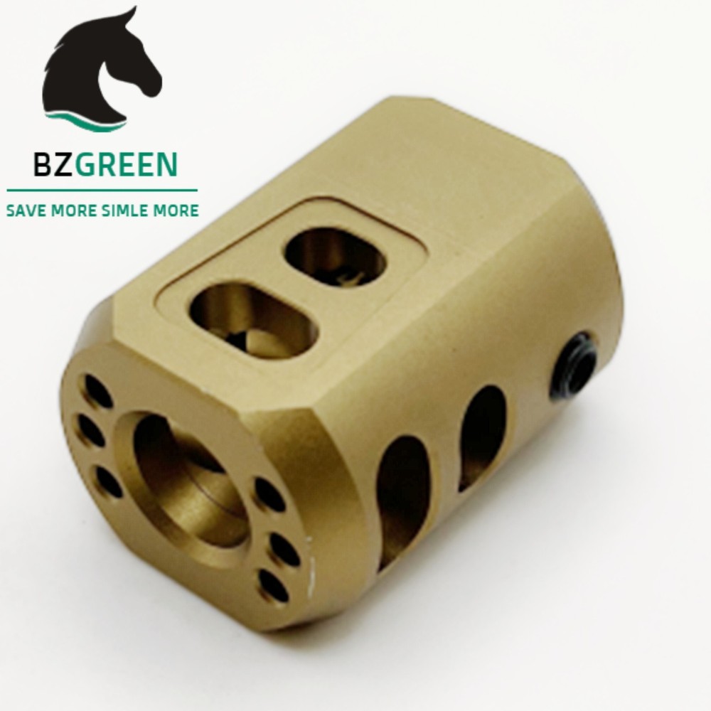 Top Flat 1/2×28 Thread Muzzle Brake Anodized For 9mm Glock Tan Color