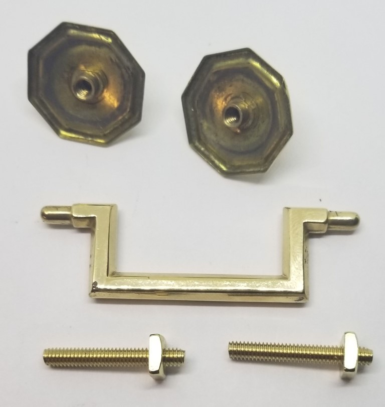 SMALL BRIGHT BRASS 2.5" Centers Colonial Revival Drawer Pull Square Handle knob