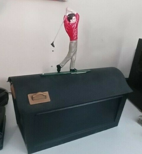 GOLPHER MAN Mailbox topper/ornament,.Solid STURDY CAST aluminum AS SHOWN.