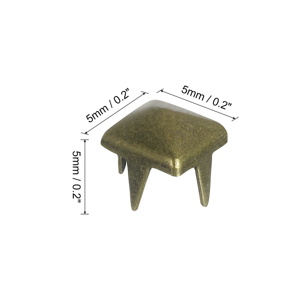 80Pcs Square Pyramid Rivets, 5mm Four-Jaw Studs Spikes (Bronze)