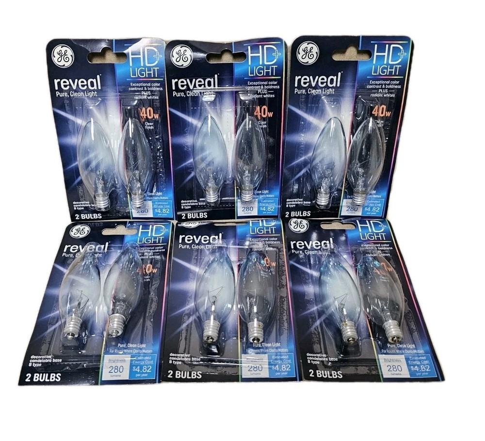 Lot of 6 GE Reveal Decorative HD Light 12 Bulb’s PC:48701 40w Clear Finish