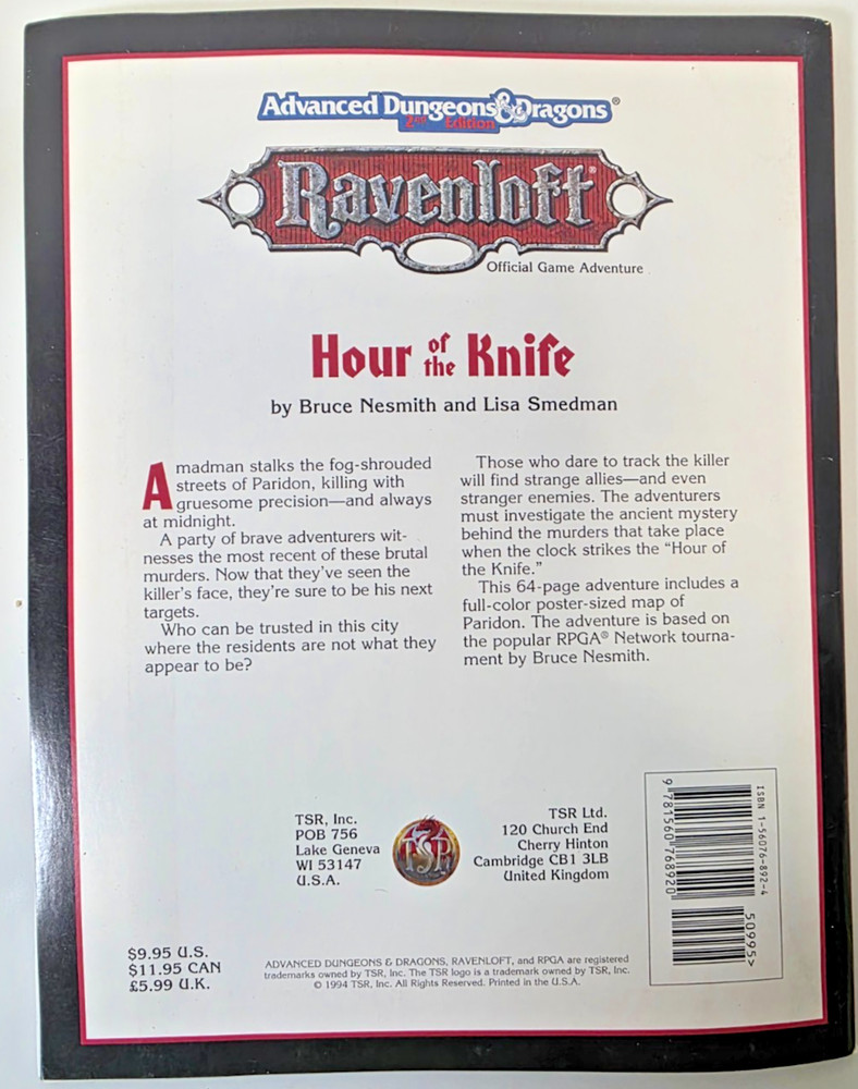 AD&D Hour of the Knife with Map Adventure Module - Ravenloft 9456
