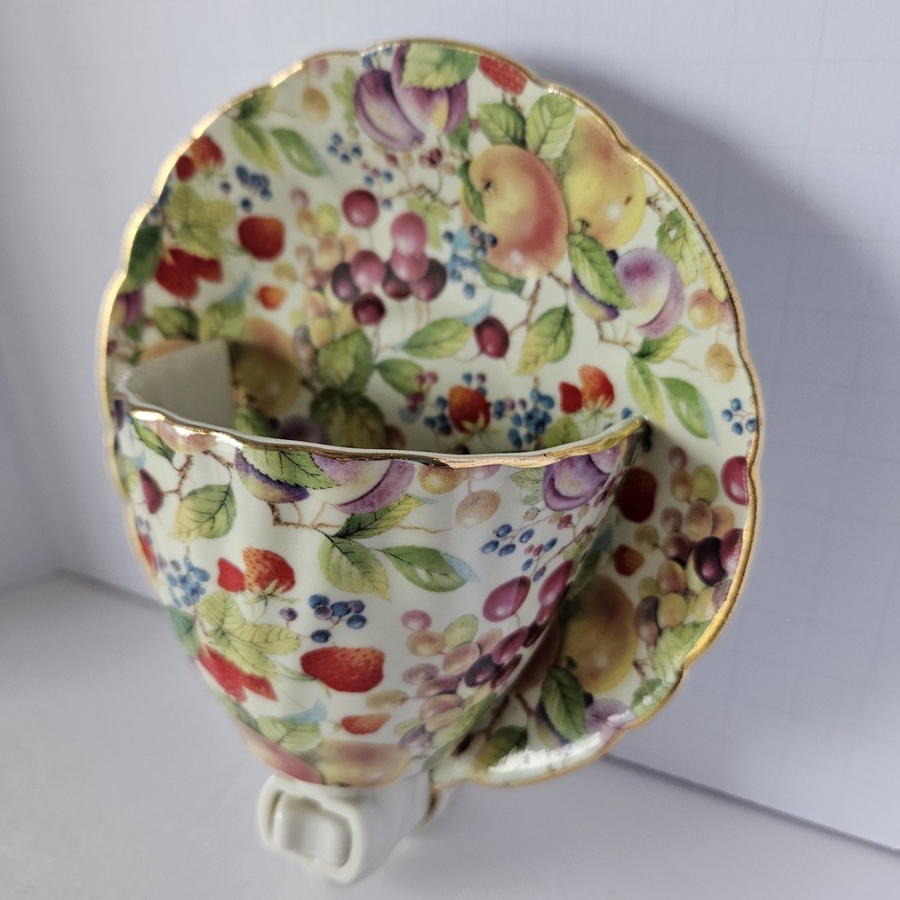 Vintage Formalities Night Light Porcelain Teacup Fruit Pattern Baum Brothers