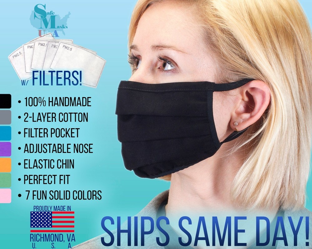 Cotton Face Mask with Filter Pocket | 100% Made in USA | Ships Same Day
