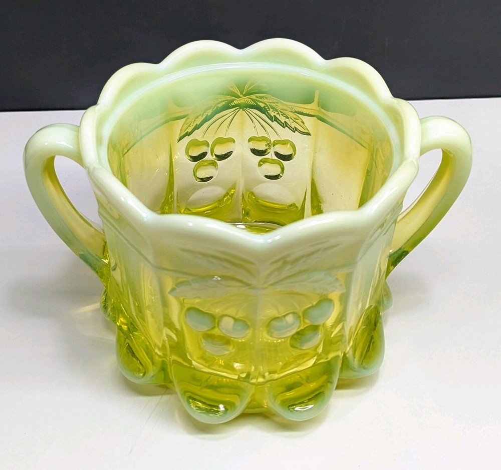 Mosser Cherry & Cable Vaseline Opal Heavy Cookie Cracker Jar Opalescent GLOWS