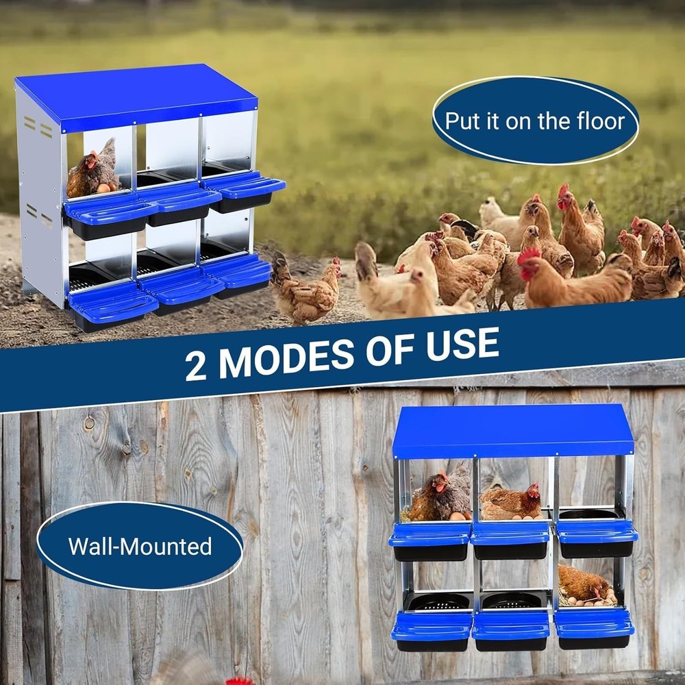6 Hole Chicken Nesting Box Hen Egg Collection System with Rustproof Plastic Tray