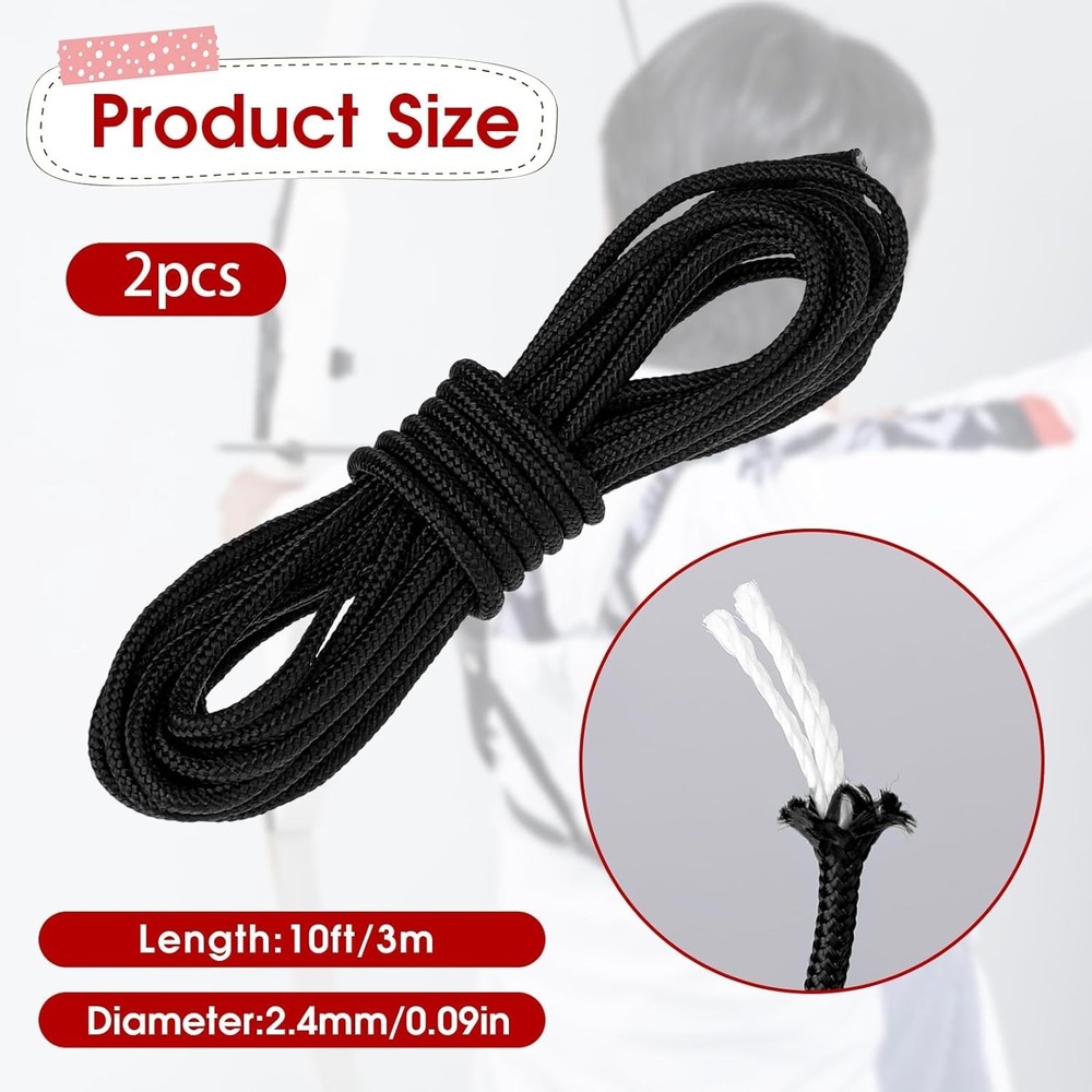 Archery D Loop String 2 Pieces for Compound Bow Black Bowstring Rope 10 Feet