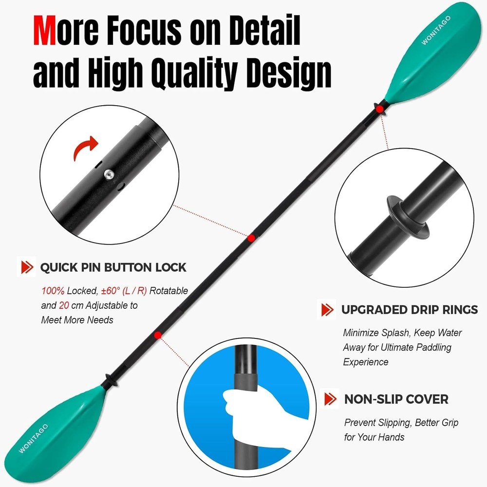 230-250 cm Kayak Paddle - Lightweight, Adjustable, Ideal for Beginners