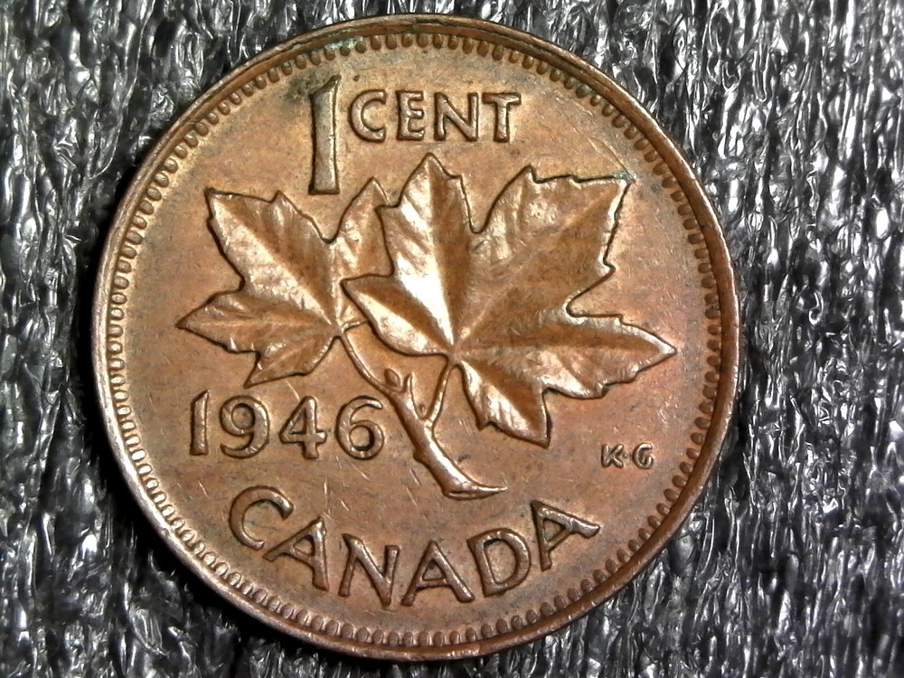 1946 Canada One Cent with Die Cracks Foreign, World Error Coin KM#32 (z1003)
