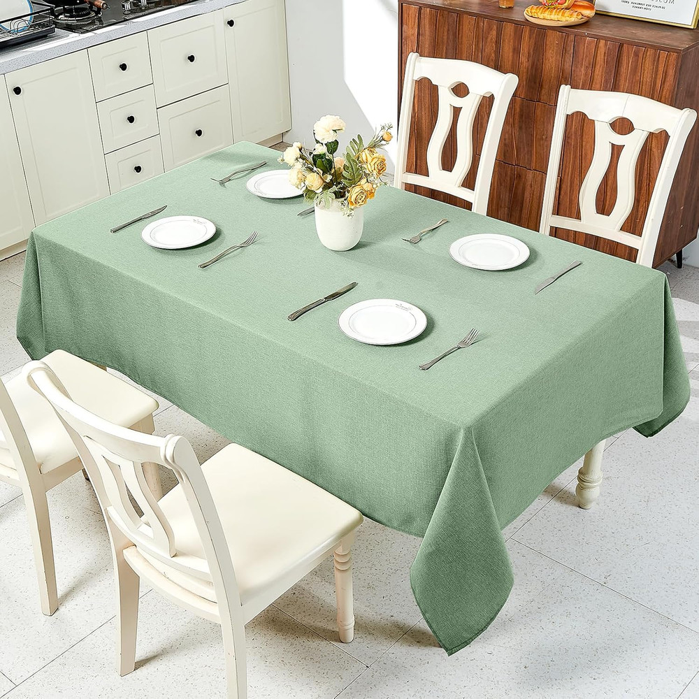 Textured Linen Table Cloth for Rectangle Tables - Sage Green Tablecloths Rectang