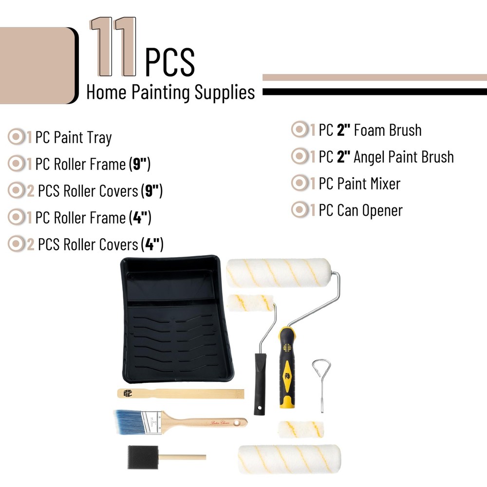 Bates - Paint Tray Set, Rollers, 9 Inch, Black/Yellow Handle