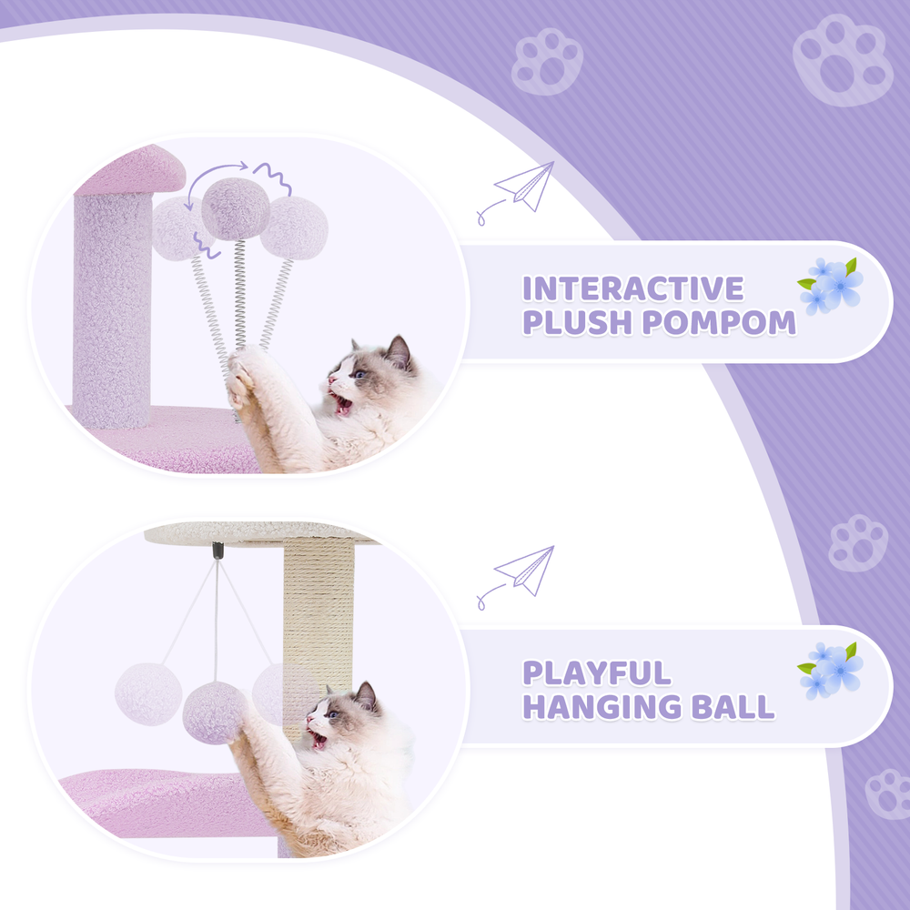 33" Cat Tree Tower Multi Level Scratching Post Purple Flower Playing Condo House