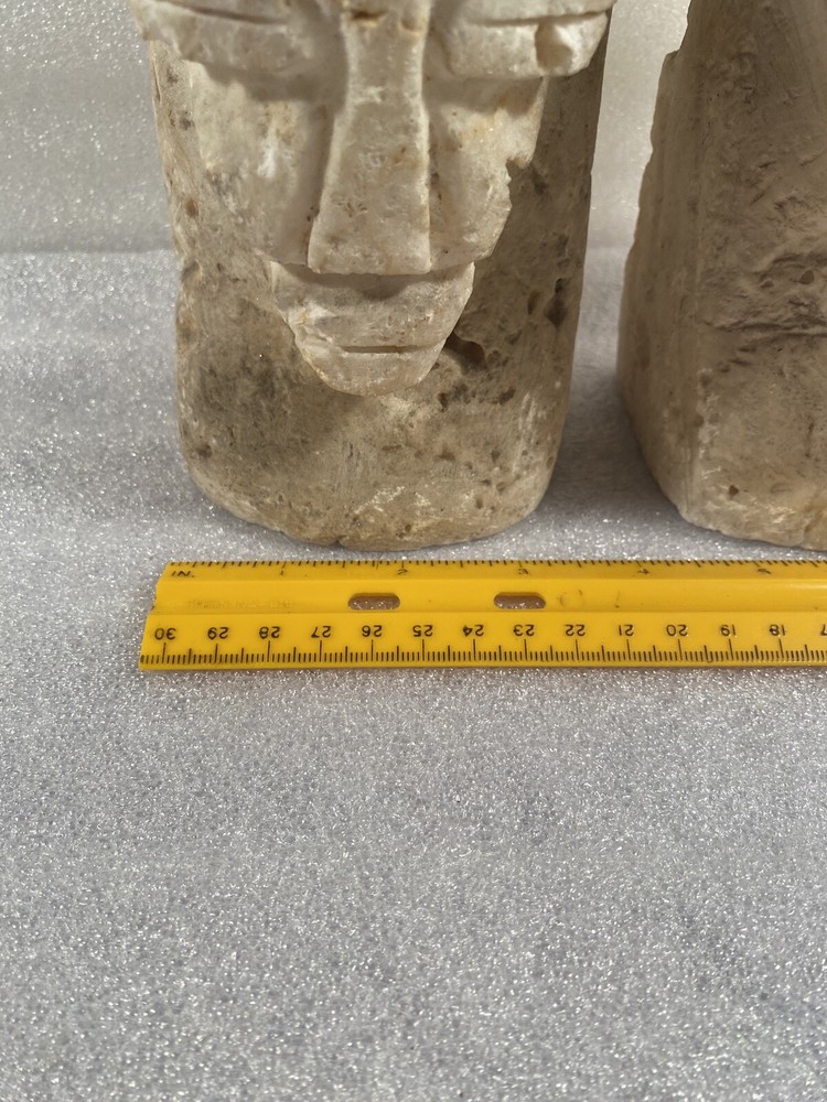 2-Artisan Hand Carved 9" Aztec/Mayan Solid Marble Statue/Book Ends. READ LISTING
